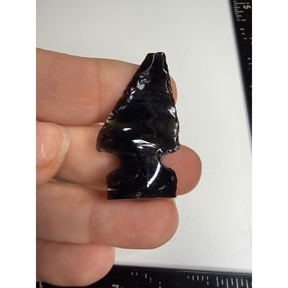 Hand Knapped Black Obsidian Arrowhead Side Notched Point 1.25 Inch